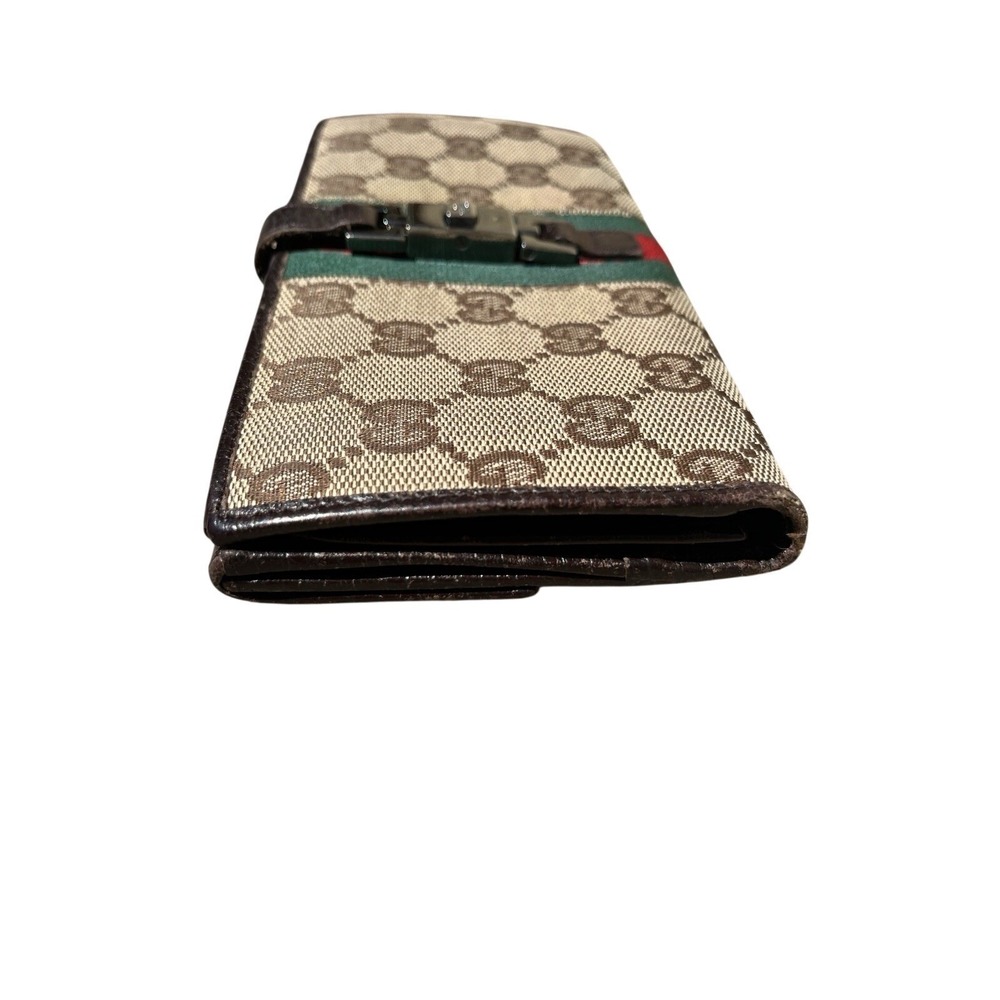 Vintage Gucci GG Canvas Web Stripe Continental Wallet Jackie Clasp Leather Italy - Picture 4 of 13